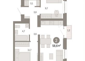 Продается двухкомнатная квартира, 58.6 м2, Москва, ВАО