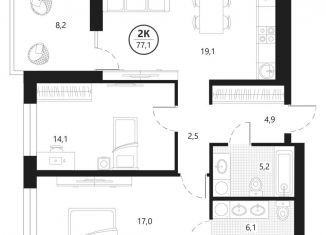 Продается 2-комнатная квартира, 77.1 м2, Тюменская область, улица Разведчика Кузнецова, 16