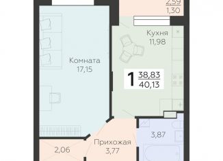 Продается 1-комнатная квартира, 40.1 м2, Воронежская область, улица Независимости, 78