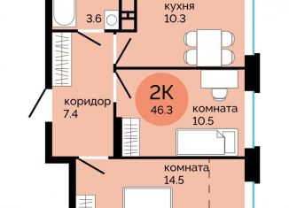 Продаю двухкомнатную квартиру, 46.3 м2, Пермь, улица Яблочкова, 5к4, Свердловский район