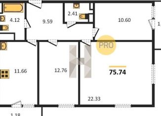 3-ком. квартира на продажу, 71.3 м2, Татарстан, улица Тёплых Встреч, 3