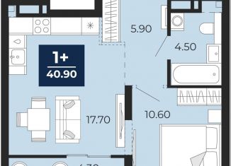 Продается однокомнатная квартира, 40.9 м2, Тюмень, Центральный округ