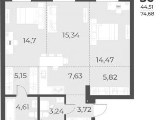 Продажа 2-ком. квартиры, 74.7 м2, Новосибирск, Плановая улица, 60А, Заельцовский район