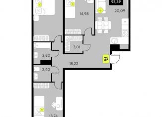 Продажа трехкомнатной квартиры, 93.4 м2, Тюмень, Центральный округ