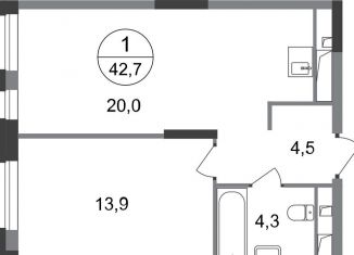 Продаю однокомнатную квартиру, 42.7 м2, Московский, ЖК Первый Московский