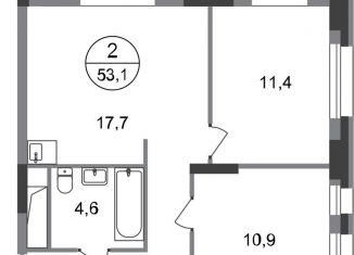 Продам двухкомнатную квартиру, 53.1 м2, Москва