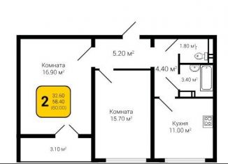 Двухкомнатная квартира на продажу, 60 м2, Воронежская область