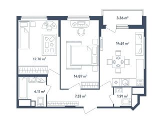 Продажа трехкомнатной квартиры, 57.4 м2, поселок Мещерино