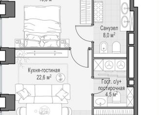 Продажа 1-ком. квартиры, 56.7 м2, Москва, метро Улица 1905 года