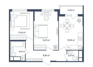 2-ком. квартира на продажу, 58.6 м2, поселок Мещерино