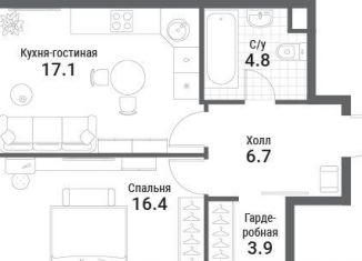 Продажа 1-комнатной квартиры, 48.9 м2, Москва, метро Коломенская, жилой комплекс Нагатино Ай-Ленд, к1
