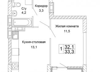 1-ком. квартира на продажу, 33.3 м2, Волгоград