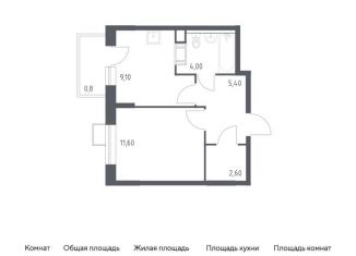 Продается 1-комнатная квартира, 33.5 м2, деревня Середнево, жилой комплекс Цветочные Поляны Экопарк, к6
