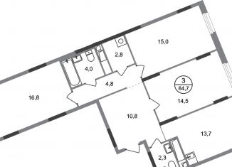 Продается трехкомнатная квартира, 84.7 м2, поселение Внуковское