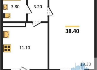 Однокомнатная квартира на продажу, 38.4 м2, посёлок Отрадное