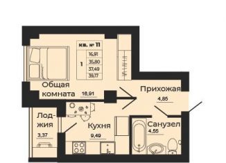 1-комнатная квартира на продажу, 39.2 м2, Ростовская область, улица 1-й Пятилетки, 2А