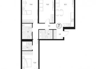 Продается 3-комнатная квартира, 89.1 м2, Тюмень, Центральный округ, улица братьев Бондаревых, 5