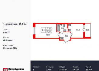1-комнатная квартира на продажу, 36.2 м2, Санкт-Петербург, метро Озерки