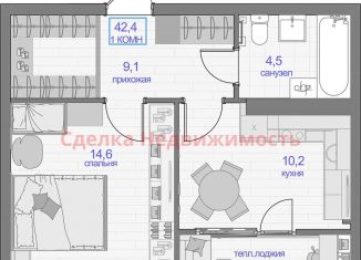 Продам однокомнатную квартиру, 42 м2, Красноярск, Апрельская улица, 9