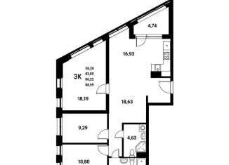 Продается 3-ком. квартира, 86.2 м2, Воронеж, Железнодорожный район, набережная Чуева, 7