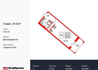 Продаю квартиру студию, 24.3 м2, Санкт-Петербург, метро Елизаровская