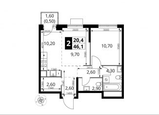 Продажа двухкомнатной квартиры, 46.1 м2, Химки