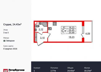 Продается квартира студия, 24.5 м2, Санкт-Петербург, муниципальный округ Пулковский Меридиан