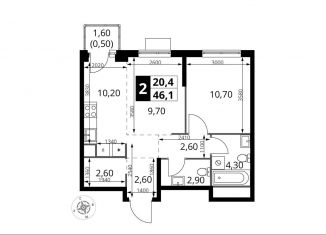 Продажа 2-комнатной квартиры, 46.1 м2, Химки