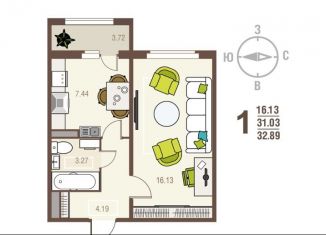 1-комнатная квартира на продажу, 32.9 м2, Курск, проспект Надежды Плевицкой, 4