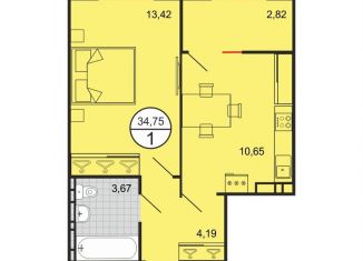 1-комнатная квартира на продажу, 34.8 м2, Краснодар