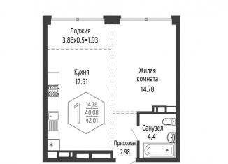 Продам 1-комнатную квартиру, 42 м2, Краснодар