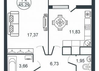 Продам 1-комнатную квартиру, 45.3 м2, Тверь, Московский район