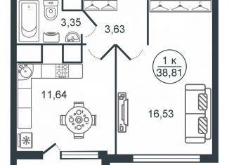 Продаю 1-комнатную квартиру, 38.8 м2, Тверь