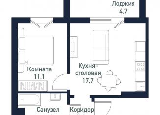 1-комнатная квартира на продажу, 35.2 м2, посёлок Западный