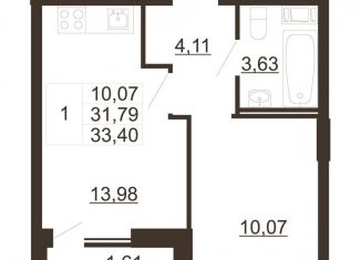 Продажа 1-комнатной квартиры, 33.4 м2, городской посёлок имени Свердлова