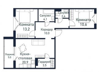 Продажа двухкомнатной квартиры, 64.6 м2, посёлок Западный