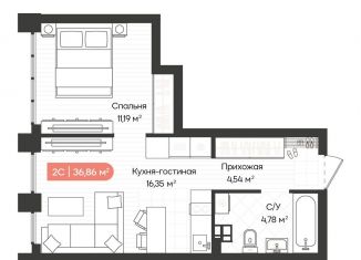 1-комнатная квартира на продажу, 36.9 м2, Новосибирск, Ленинградская улица, 342, метро Золотая Нива