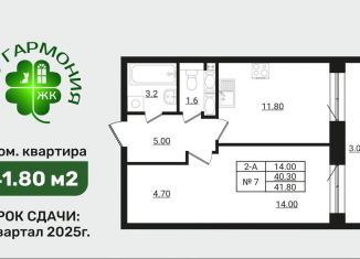 Продаю однокомнатную квартиру, 41.8 м2, Ленинградская область