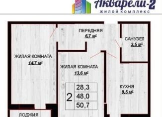 Продается двухкомнатная квартира, 50.7 м2, Краснодар