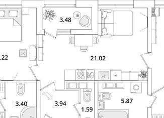 2-комнатная квартира на продажу, 76.2 м2, Санкт-Петербург, муниципальный округ Финляндский, проспект Маршала Блюхера, 3к3
