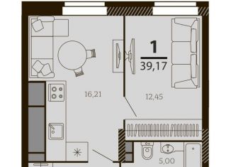 Продам 1-комнатную квартиру, 39.2 м2, Рязанская область