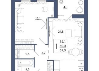 Продам 1-комнатную квартиру, 54 м2, Смоленск