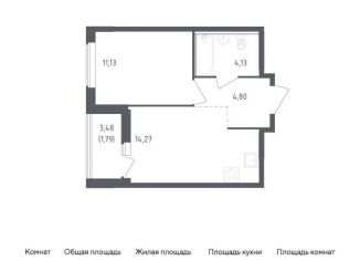 1-комнатная квартира на продажу, 36.1 м2, деревня Новосаратовка