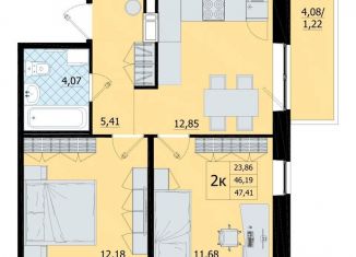 Продается 2-комнатная квартира, 47.4 м2, Бугры