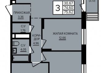 Продажа трехкомнатной квартиры, 75.6 м2, Екатеринбург, метро Машиностроителей