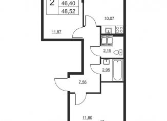 Двухкомнатная квартира на продажу, 48.5 м2, Бугры