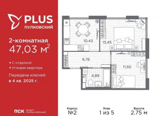 Продаю 2-комнатную квартиру, 47 м2, Санкт-Петербург, муниципальный округ Пулковский Меридиан