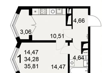 Продажа однокомнатной квартиры, 35.8 м2, Тула