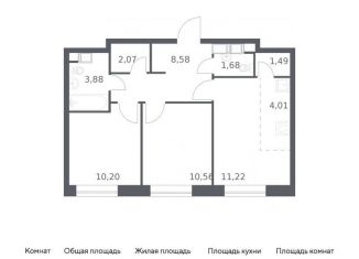 Продажа 2-комнатной квартиры, 53.7 м2, поселение Филимонковское, Золотошвейная улица