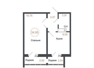 1-комнатная квартира на продажу, 35 м2, Челябинская область, Днепропетровская улица, 5.3.1